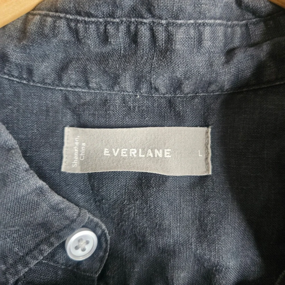 Everlane Mens Linen Short Sleeve Button Down Shirt Charcoal Grey Large L Pocket